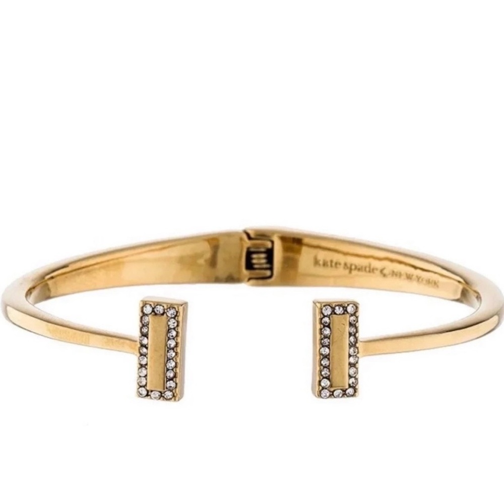 Kate Spade Raising the Bar Gold Rhinestone Hinge Cuff Bracelet